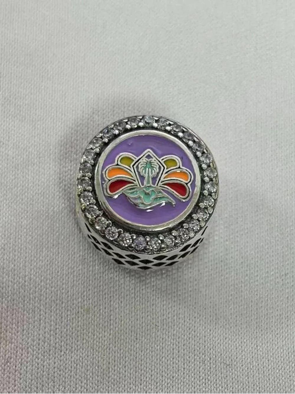 Pandora Purple Enamel Floral Halo Charm with Multicolor Accents